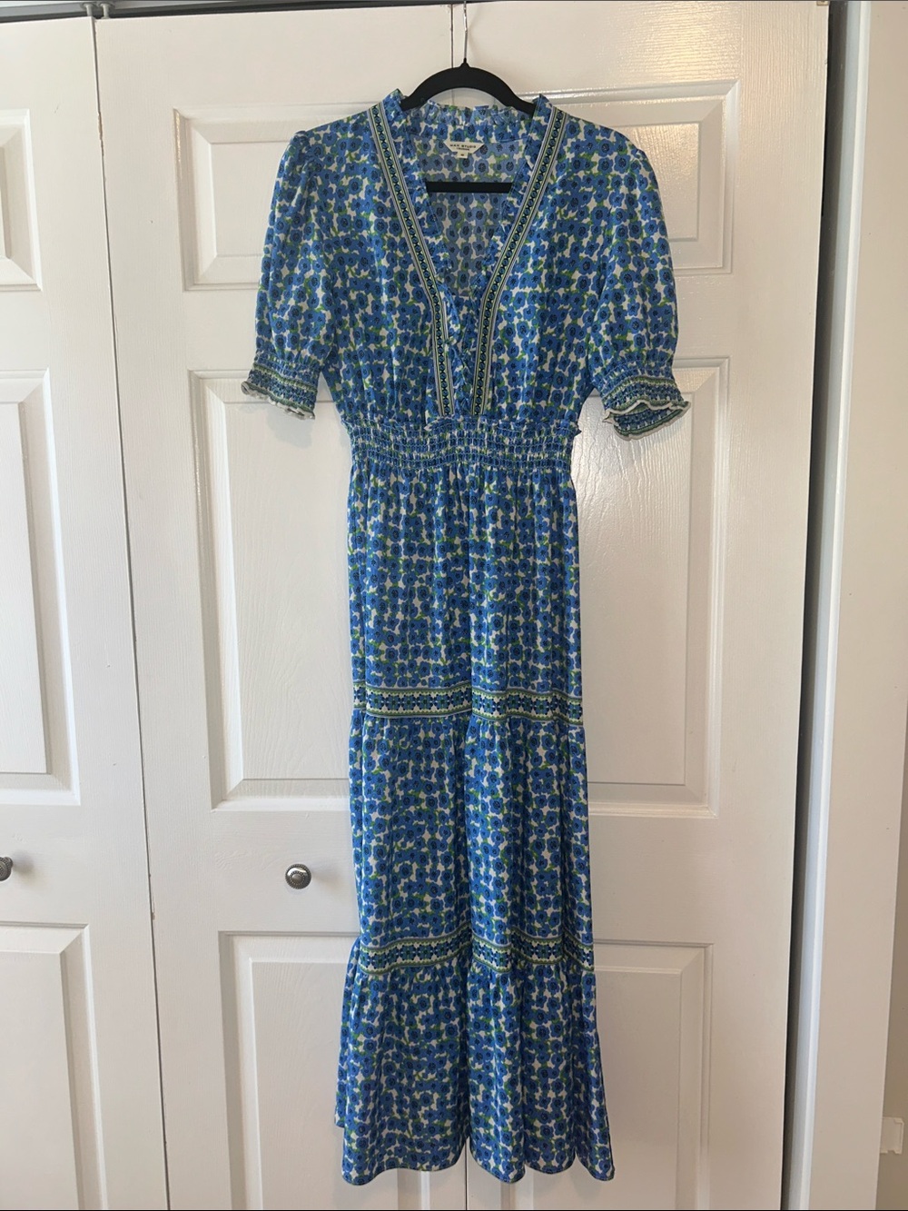 Max Studio Blue & Green Floral V-Neck Tiered Maxi Dress